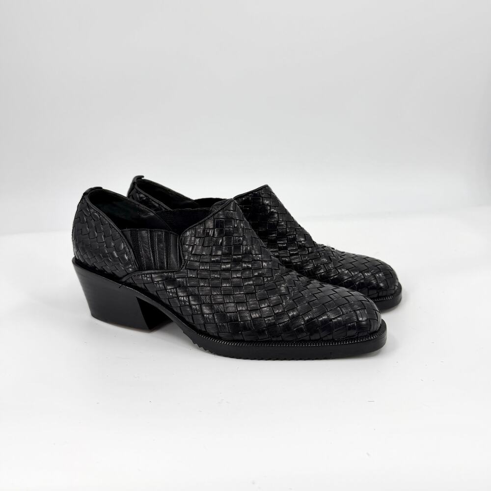Vintage 90s Cole Haan Black Woven Genuine Leather Cuban Heel Shoes